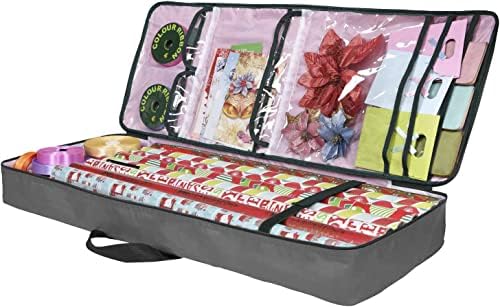 שקית אחסון נייר עטיפה לחג המולד עם כיסים / מיכל מארגן אריזת מתנה / 37 איקס 14 איקס 4 | קופסה עמידה מתחת למיטה